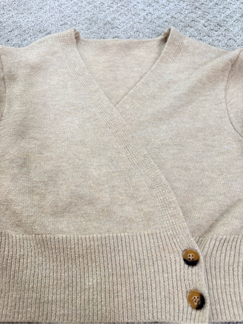 Beige V-Neck Wrap Women's Sweater Cardigan - Picture 4 of 7